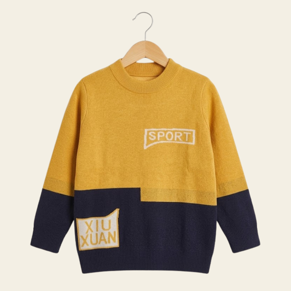 Boys' Colorblock Ribbed Knit Sweater - Mustard