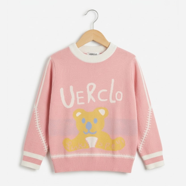 Girls' Heart-Pattern Ribbed Knit Sweater - Pink