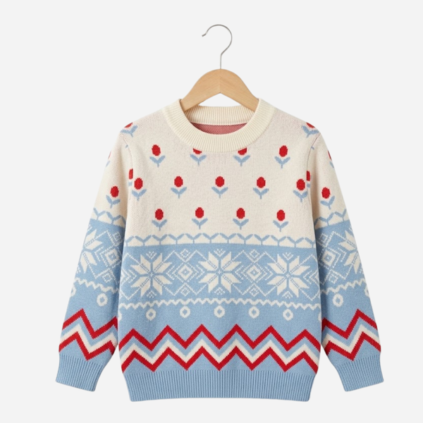 Girls' Patterned Ribbed Knit Sweater - Blue