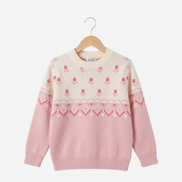Girls' Patterned Ribbed Knit Sweater - Pink
