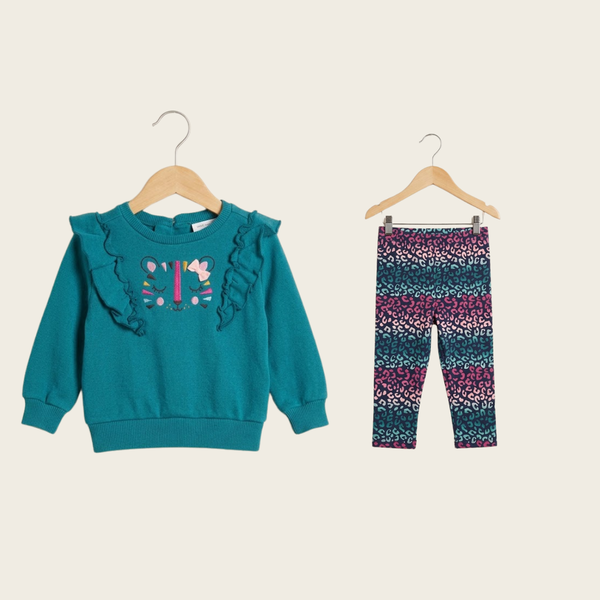 Girls' 2-Piece Ruffled Sweatshirt & Trouser Set - Green