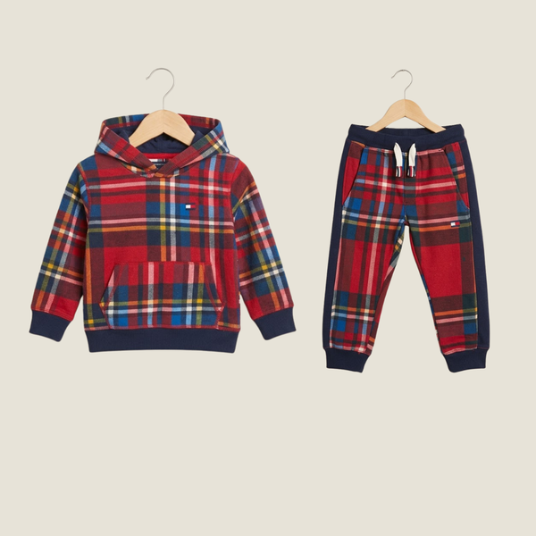 Boys' Plaid Hoodie & Jogger Set - Red