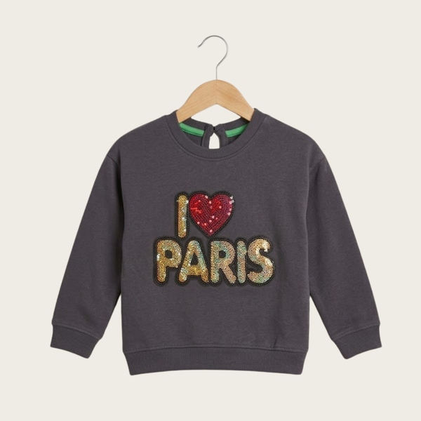 Girls' Floral & Lettering Fleece Sweatshirt - Charcoal grey