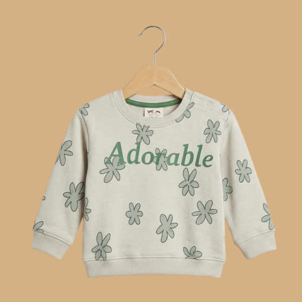 Girls' Floral & Lettering Fleece Sweatshirt - Green
